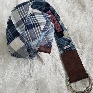 VINEYARD VINES blue/white plaid D Ring belt sz L